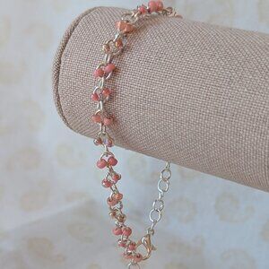 Blush and Petal Pink Beaded Chain Bracelet